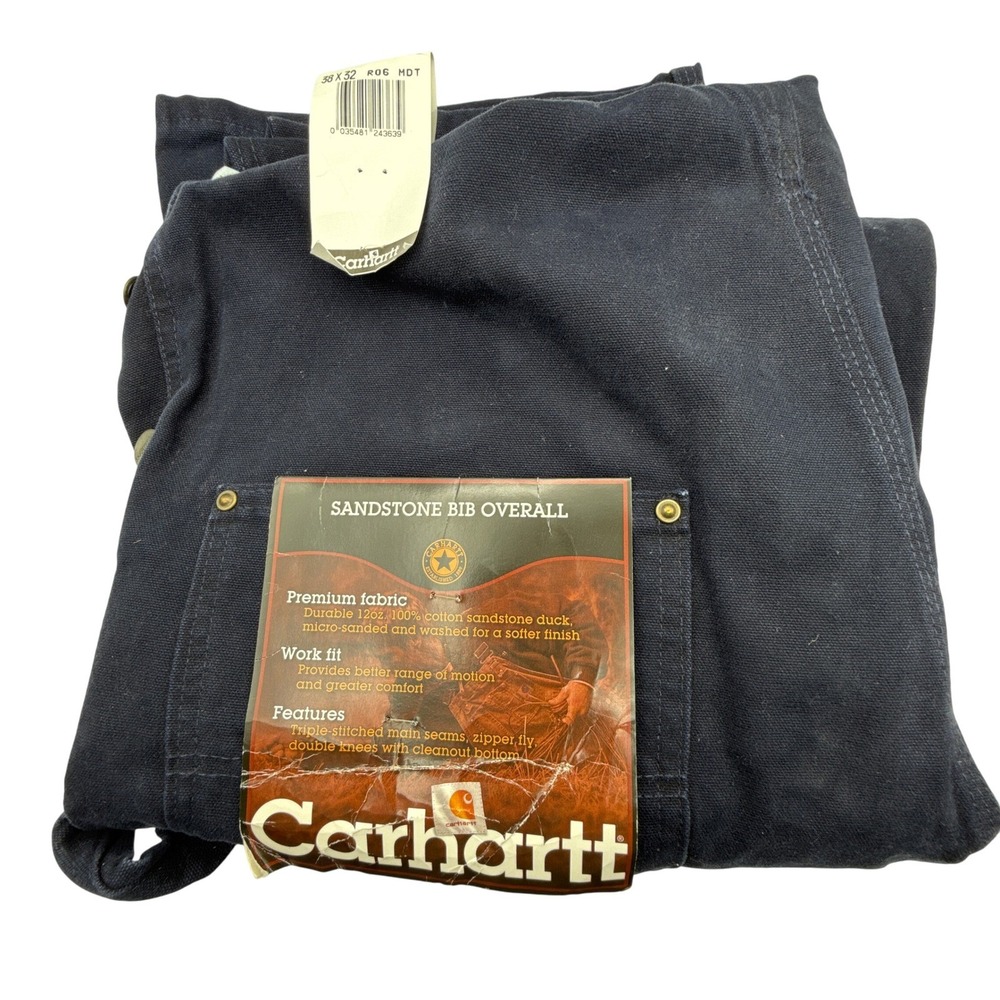 Carhartt Sandstone Bib Overall Double Knee Men 38X32 R06 MDT‎ Blue NWT NOS